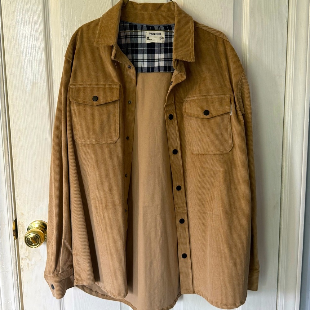 Men's Tan Corduroy Button Up Shirt